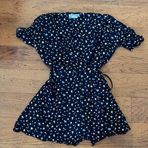 Reformation wrap Mini Dress with Blue and Yellow Floral Print